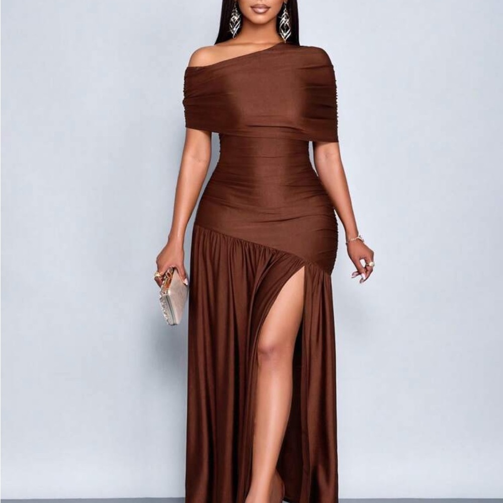 SHEIN One Shoulder Brown Dress